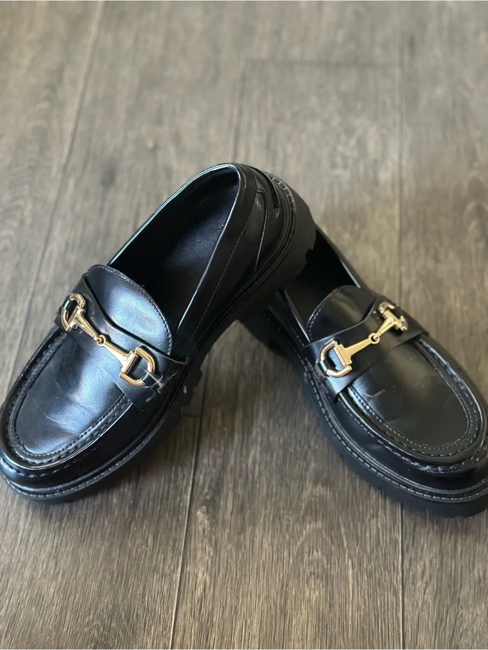 H&M Black Leather Loafers with Gold Bit